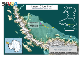 Larsen C Ice Shelf showing break line. Courtesy MIDAS Project.