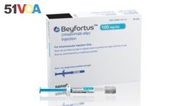 This illustration provided by AstraZeneca shows the packaging for their medication Beyfortus for RSV. (AstraZeneca via AP)
