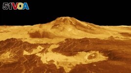 This computer-generated 3D model of Venus' surface shows the summit of Maat Mons, the volcano that is exhibiting signs of activity. (Credits: NASA/JPL-Caltech)