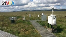 This photo provided by the National Physical Laboratory in June 2023 shows air sampling filters stationed at the Auchencorth Moss research facility in Scotland. In a study published Monday, May 5, 2023. (National Physical Laboratory via AP)