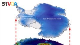 An illustration shows how a landscape the size of Belgium located in Wilkes Land, East Antarctica would appear if the thick ice sheet covering it were lifted away. (Stewart Jamieson, Durham University/Handout via REUTERS)