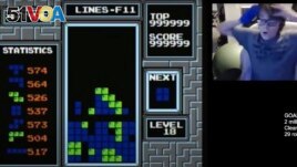 In this image taken from video, 13-year-old Willis Gibson reacts after beating the video game Tetris. (Willis Gibson via AP)