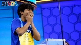 Dev Shah, 14, from Largo, Fla., reacts as he wins the Scripps National Spelling Bee finals, Thursday, June 1, 2023, in Oxon Hill, Md. (AP Photo/Nick Wass)