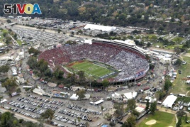 An aerial view of the Rose Bowl stadium prior to the Rose Bowl NCAA college football game between Southern California and Penn State on Monday, Jan. 2, 2017, in Pasadena, Calif. (The Tournament of Roses via AP Pool)