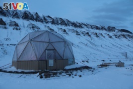 Benjamin Vidmar's domed greenhouse is pictured in Longyearbyen, Norway, Feb. 24, 2018.