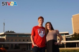 Twins Melissa and Ryan Hauptman, 17, in front of Stevenson High School.