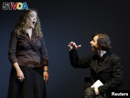 FILE - Conductor Teodor Currentzis (R) accompanies U.S. opera singer Mardi Byers in the Bolshoi theatre in Moscow. (REUTERS/Denis Sinyakov)