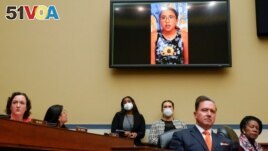 Miah Cerrillo, a student at Robb Elementary School in Uvalde, Texas, and survivor of a mass shooting appears on a screen during a House Committee on Oversight and Reform hearing on gun violence on Capitol Hill in Washington, June 8, 2022. (Andrew Harnik/Pool via REUTERS?)