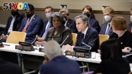FILE - Secretary of State Antony Blinken and US ambassador to the UN Linda Thomas-Greenfield meet with African ministers, May 18, 2022. (AP File)