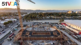An aerial photo of the construction site of the $388 million Academy Museum of Motion Pictures scheduled to open in 2019.