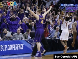 Northern Iowa guard Paul Jesperson gestures to fans after hitting the game-winning shot against Texas in a first-round men's college basketball game in the NCAA Tournament, Friday, March 18, 2016, in Oklahoma City. 