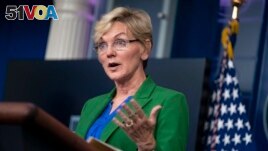 FILE - In this May 11, 2021 file photo Energy Secretary Jennifer Granholm speaks during a press briefing at the White House in Washington. (AP Photo/Evan Vucci, File)