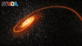 A cosmic homicide in action, with a wayward star being shredded by the intense gravitational pull of a black hole that contains tens of thousands of solar masses in an artist's impression obtained by Reuters April 2, 2020. 