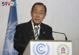 United Nations Secretary-General Ban Ki-moon speaks at opening session of U.N. climate conference in Morocco.