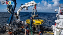 The Hercules ROV vehicle was launched from the Nautilus ship in the Pacific Ocean in the search for meteorite pieces in the ocean. (NautilusLive.org)