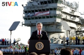 Bush declared the war over in Iraq on May 1, 2003. But U.S. troops remained in the country.