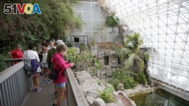 In this July 31, 2015 photo, tourists check out the Biosphere 2 Ocean, which holds a million gallons of seawater, in Oracle, Ariz. (AP Photo/Ross D. Franklin)