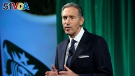 FILE - Starbucks Chairman and CEO Howard Schultz delivers remarks at the Starbucks 2016 Investor Day in New York, Dec. 7, 2016.