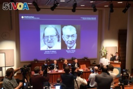 American James P. Allison, U.S. and Tasuku Honjo of Japan are named the winners of the 2018 Nobel Prize for Medicine or Physiology, for their achievements in cancer treatment at the Karolinska Institute in Stockholm, Sweden October 1, 2018.