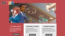 Screenshot from iCivics.org website for online gaming to teach civics. 