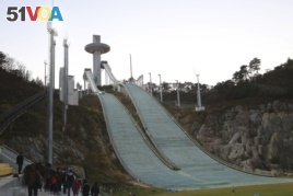 In this Monday, Oct. 30, 2017, photo, the Alpensia Ski Jumping Centre is being prepared in Pyeongchang, South Korea.