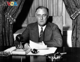 This photo was taken moments before U.S. President Franklin D. Roosevelt began his historic fireside chat to the American people on March 12, 1933.