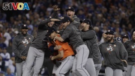 The Houston Astros celebrate after Game 7 of baseball's World Series against the Los Angeles Dodgers Wednesday, Nov. 1, 2017, in Los Angeles. The Astros won 5-1 to win the series 4-3. (AP Photo/Matt Slocum)