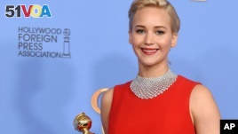 Jennifer Lawrence, seen with an award won at the 2016 Annual Golden Globe Awards, was one of the celebrities who had personal photos taken from her computer and later distributed online.