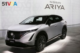 Nissan Motor Co.'s new electric crossover Ariya is displayed at Nissan Pavilion in Yokohama near Tokyo Tuesday, July 14, 2020.