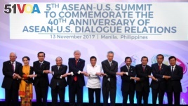 Leaders from left to right, Malaysia's Prime Minister Najib Razak, Myanmar's State Councellor and Foreign Minister Aung San Suu Kyi, Thailand's Prime Minister Prayut Chan-ocha, Vietnam's Prime Minister Nguyen Xuan Phuc, U.S. President Donald Trump, Philip