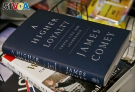 A copy of former FBI Director James Comey's new book, 