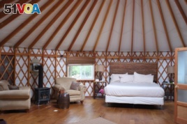 This is the wood-framed yurt where Lisa stayed on her glamping trip.