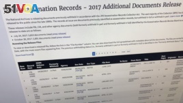 Part of a web page showing the page from the National Archives showing a listing of records released on Thursday, October 26, 2017. More than 200 files have been temporarily withheld.