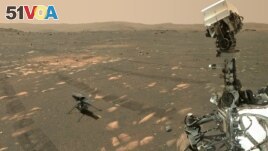 NASA's Perseverance Mars rover took a 'selfie' with the Ingenuity helicopter, seen here about 13 feet (3.9 meters) from the rover. This image was taken by the WASTON camera on the rover's robotic arm on April 6, 2021, the 46th Martian day, or sol, of the 