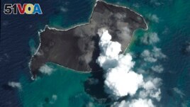 This satellite image provided by Maxar Technologies shows an overview of Hunga Tonga Hunga Ha'apai volcano in Tonga on Jan. 6, 2022, before a huge undersea volcanic eruption. (Satellite image <I>&#</i>169;2022 Maxar Technologies via AP, File)