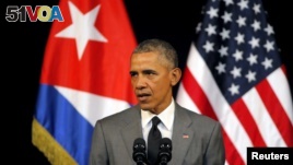 U.S. President Barack Obama delivers a speech at the Gran Teatro in Havana, Cuba, March 22, 2016.  (REUTERS/Carlos Barria)