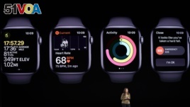 Sumbul Desai, MD, Apple's vice president of Health talks about new features on the Apple watch during an event to announce new products Tuesday, Sept. 10, 2019, in Cupertino, Calif. (AP Photo/Tony Avelar)