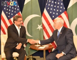 Bilateral meeting between U.S. vice president Mike Pence and Pakistan premier Khaqan Abbasi in NY Tuesday.