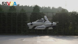 A picture of the flying car by skydrive during tests in Japan. 
