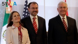 Canadian Foreign Minister Chrystia Freeland, Mexican Foreign Minister Luis Videgaray and U.S. Secretary of State Rex Tillerson. (Feb. 2, 2018)