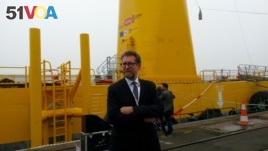 Bruno Geschier, marketing manager for Ideol, one of the companies involved in the Floatgen turbine. (Photo: L. Bryant)