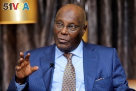 FILE - Nigeria's main opposition party presidential candidate Atiku Abubakar speaks during an interview with Reuters in Lagos, Nigeria, Jan. 16, 2019.