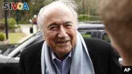 President of FIFA Sepp Blatter arrives at the Culloden Hotel, Belfast, Northern Ireland on Feb. 27, 2015. (AP Photo/Peter Morrison, File)