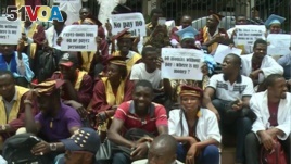 Participants in teachers strike in Yaounde, Cameroon, March 27, 2017. (Photo: Moki Edwin Kindzeka for VOA)