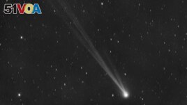 This image provided by Gianluca Masi shows the comet C/2023 P1 Nishimura and its tail seen from Manciano, Italy on Sept. 5, 2023. (Gianluca Masi via AP)