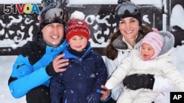 Britain's Prince William and Duchess of Cambridge with their children in the French Alps, March 3, 2016. 