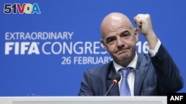 Newly elected FIFA president Gianni Infantino of Switzerland during a press conference after the second election round during the extraordinary FIFA congress in Zurich, Switzerland,  Feb. 26, 2016.
