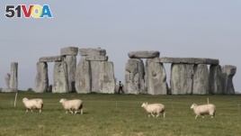 Sheep graze as security guards patrol the prehistoric monument at Stonehenge in southern England, on April 26, 2020, closed during the national lockdown due to the novel coronavirus COVID-19 pandemic. (Adrian DENNIS / AFP)