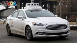 An Argo self-driving car is tested in Pittsburgh, Pennsylvania, Jan. 22, 2018. Argo is a company owned by Ford. 