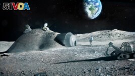 This illustration created by the European Space Agency (ESA) shows how a future moon base could be set up, with structures built with 3D printer technology. Industrial partners including architectural company Foster+Partners joined ESA to test the possibi